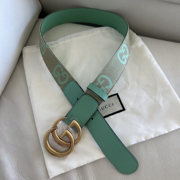 NEW Gucci GG Marmont Jumbo GG Belt Beige/Mint Size 85 inch 34 In main image 10